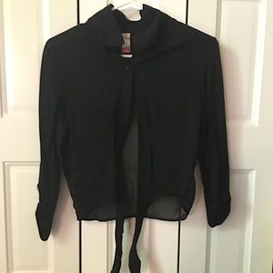 Black Sheer Back Collar WaistTie Button Down Shirt